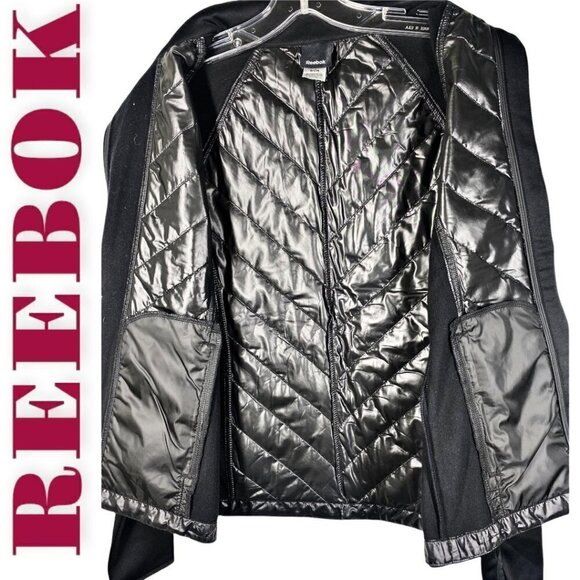 NWOT REEBOK Alpine Black Stretchy Quilted Mock Neck Full Zip Active Jacket Small - Picture 3 of 10